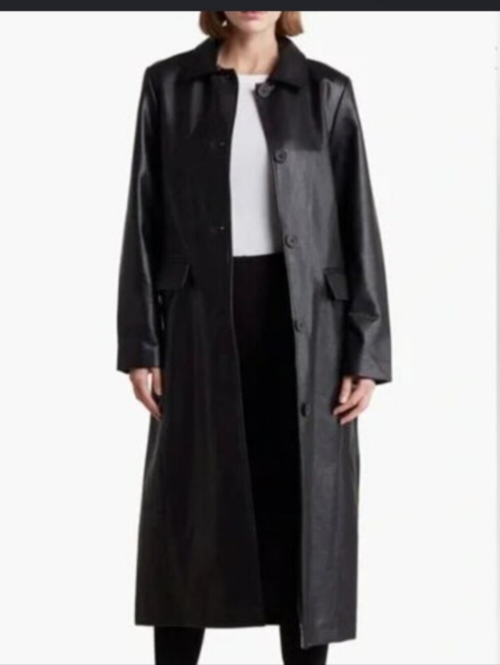 Rebecca Minkoff Black Faux Leather Belted Trench Coat